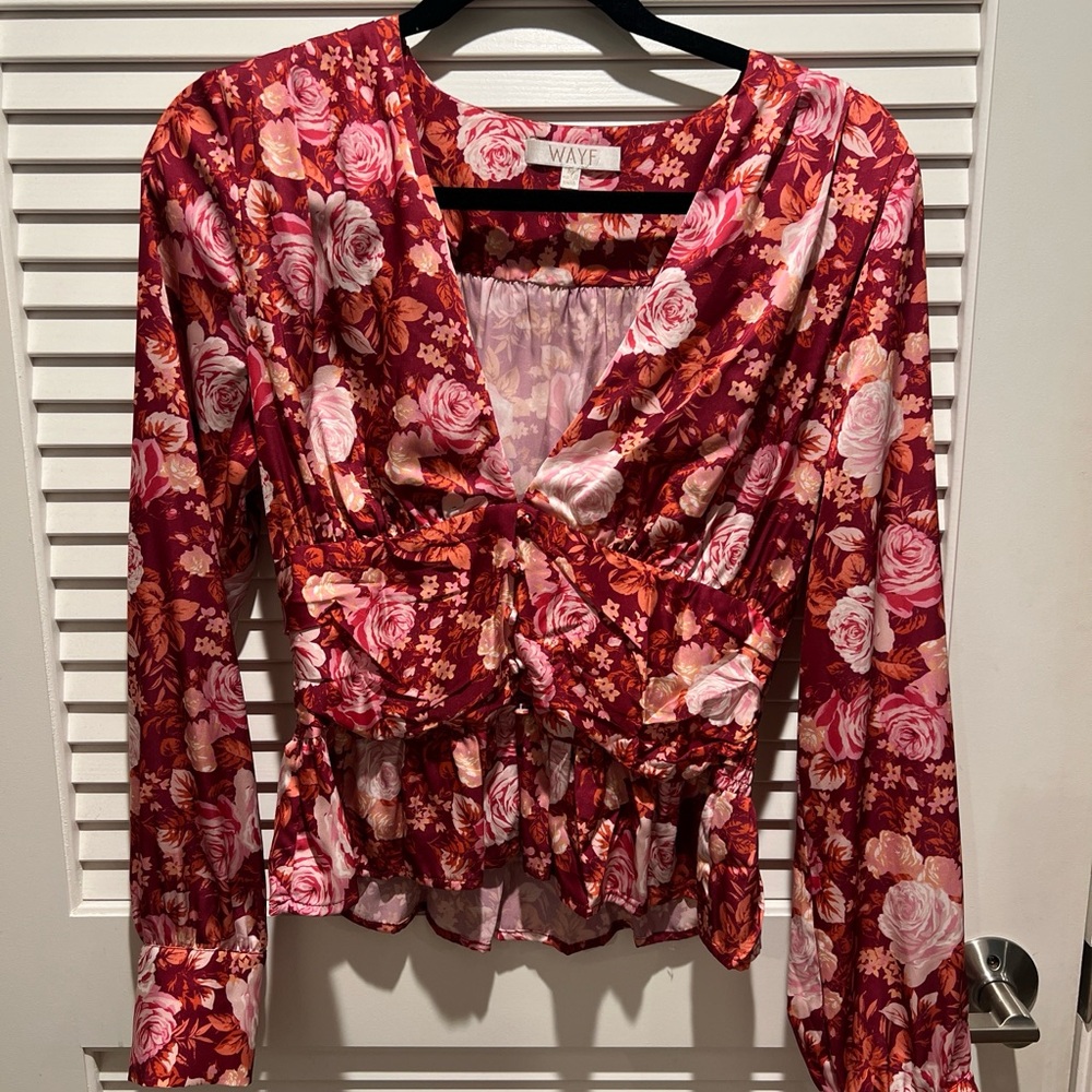 Wayf Burgundy Floral Blouse